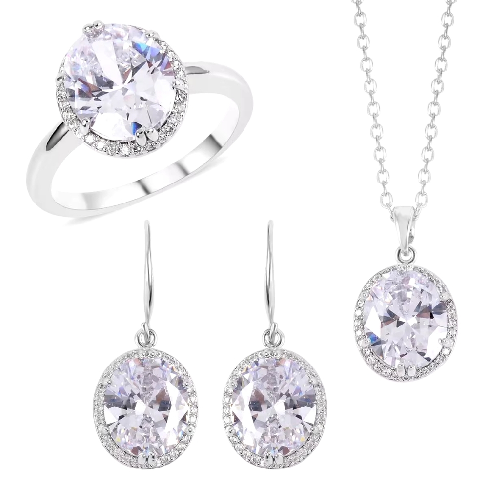 Elegant Silver Jewelry Set with Crystals